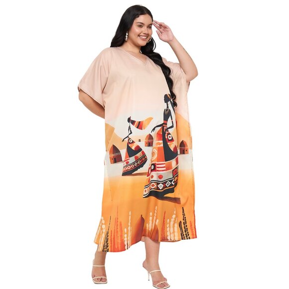 Gypsie Blu Women Plus Size Caftan Dress Digital Printed Polyester Mumu Dresses - Picture 4 of 9